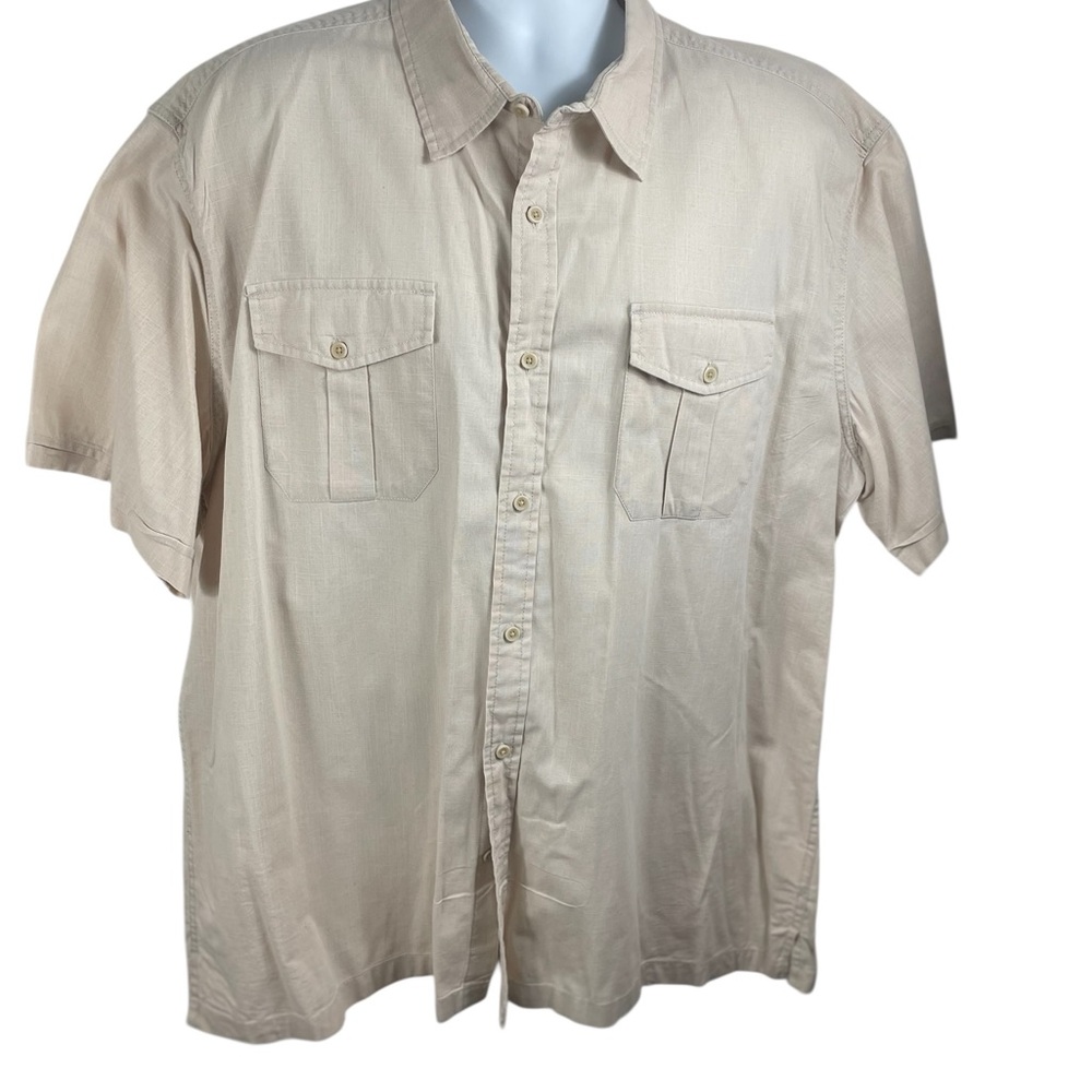 St. John's Bay Vintage Men's Beige 100% Cotton Cargo Button Down Shirt, Size XXL
